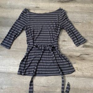 Striped 3/4 Length Sleeve Top With Tie